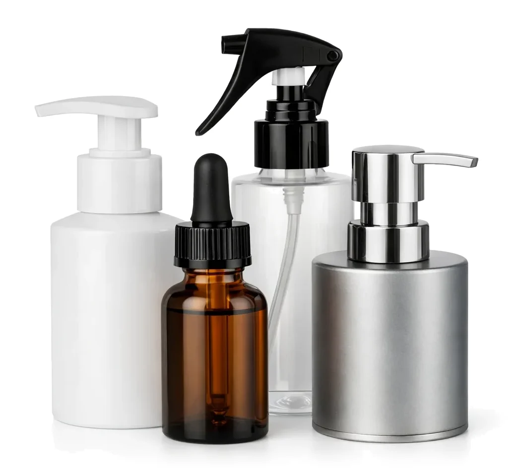 Erogatori Gamapack: pompa dispenser, trigger spray, contagocce ambrato e pompa in metallo satinato